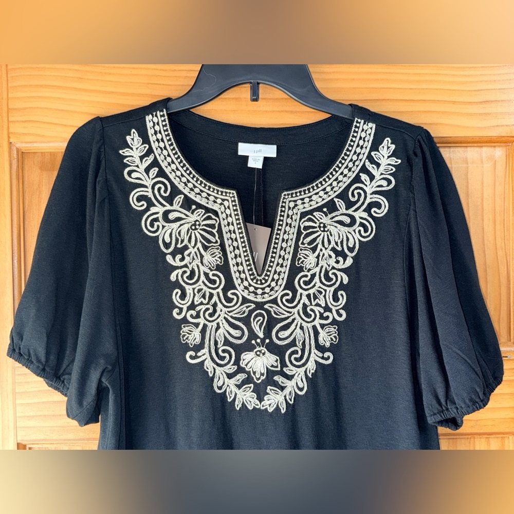 NWT J. Jill Women’s Embroidered, Split Neck, Puff Sleeve w/Pockets Shift Dress-S - Picture 5 of 16